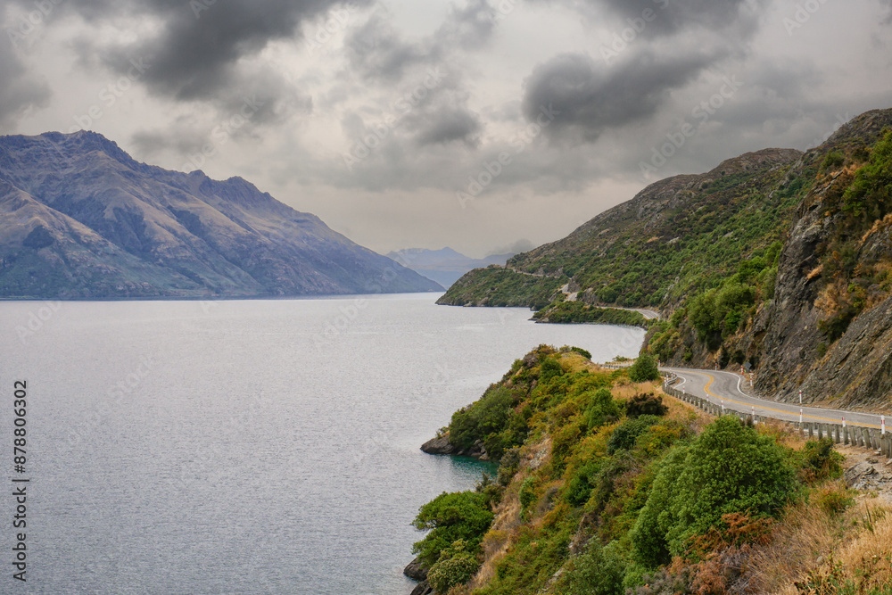 Winding highway on the lake shore. Winding highway on the lake shore.