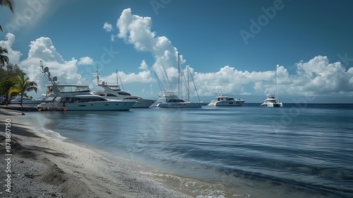 The yachts dock at martinique anses d arlets on the shore photo