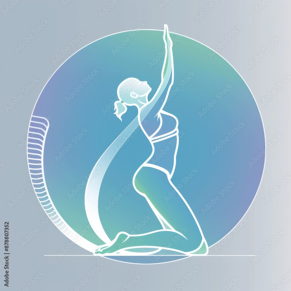 Abstract Line Art of Woman in Yoga Pose with Gradient Circle - Ideal for Wellness Minimalist Themes