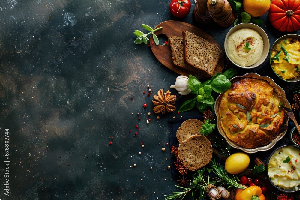 Thanksgiving dinner food fall festive culinary concept top down view copy space for a text Thanksgiving dinner food fall festive culinary concept top down view copy space for a text