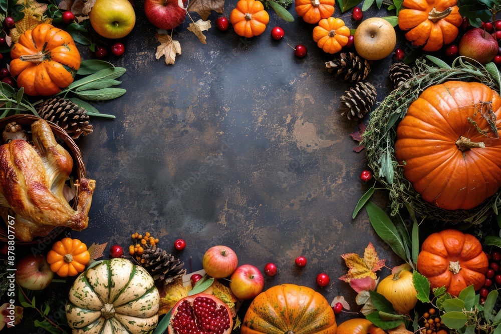 Top down view of Thanksgiving dinner concept with autumn decorations. Top down view of Thanksgiving dinner concept with autumn decorations.