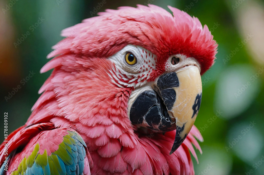 Pink macaw with colorful feathers in the tropical jungle Pink macaw with colorful feathers in the tropical jungle