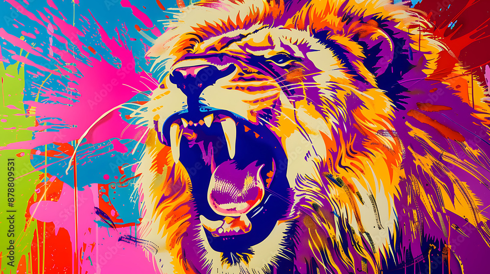A roaring lion with vibrant yellow, purple, and blue colors in a bold, abstract style, conveying power and strength for a modern, energetic design.
A roaring lion with vibrant yellow, purple, and blue colors in a bold, abstract style, conveying power and strength for a modern, energetic design.