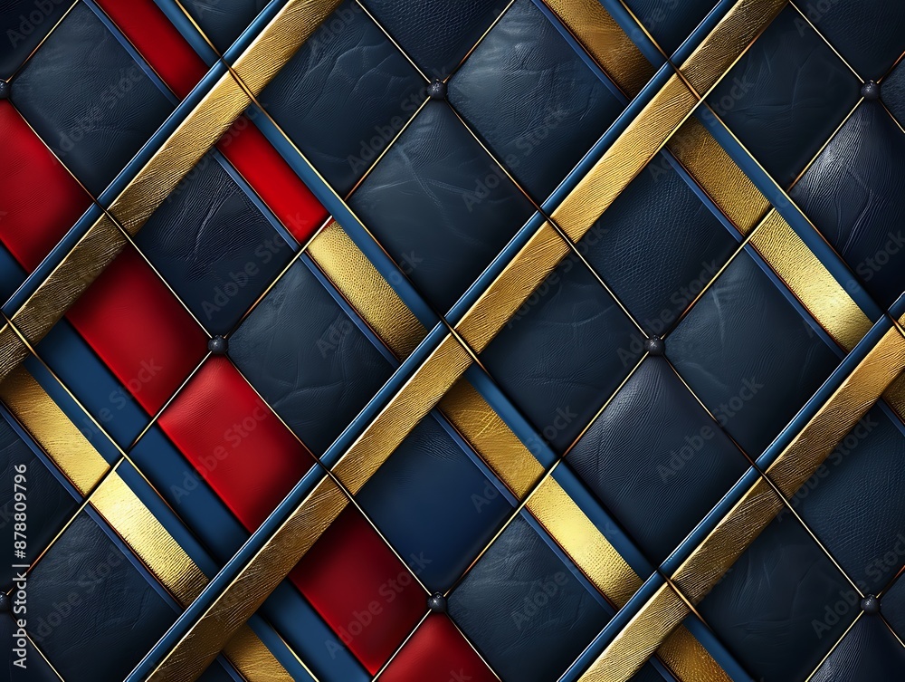 Detailed abstract background featuring golden, red, and blue stripes on dark navy blue leather texture for business concept design vector illustration. Detailed abstract background featuring golden, red, and blue stripes on dark navy blue leather texture for business concept design vector illustration.