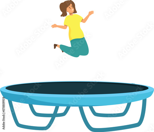 Young woman is jumping high on a trampoline, experiencing the joy of weightlessness and exhilaration