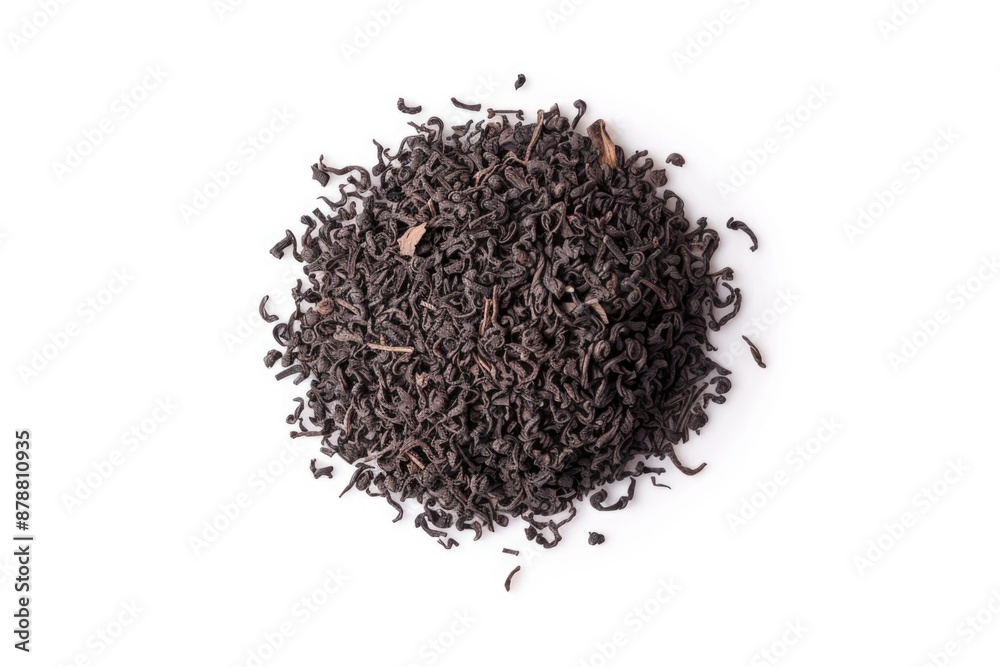 A heap of black tea leaves on a clean white background, great for lifestyle and home decor images A heap of black tea leaves on a clean white background, great for lifestyle and home decor images