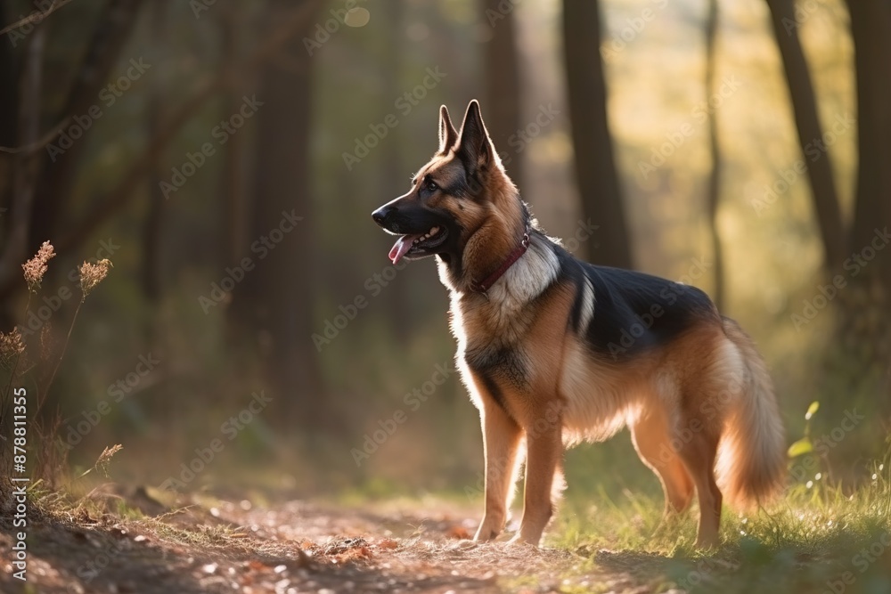 A large black and brown dog is standing in a field of grass A large black and brown dog is standing in a field of grass