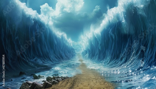 Moses Parting the Red Sea with Towering Walls of Water