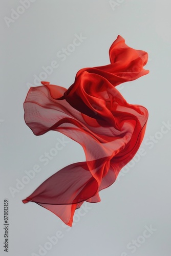 A red cloth is flying through the air