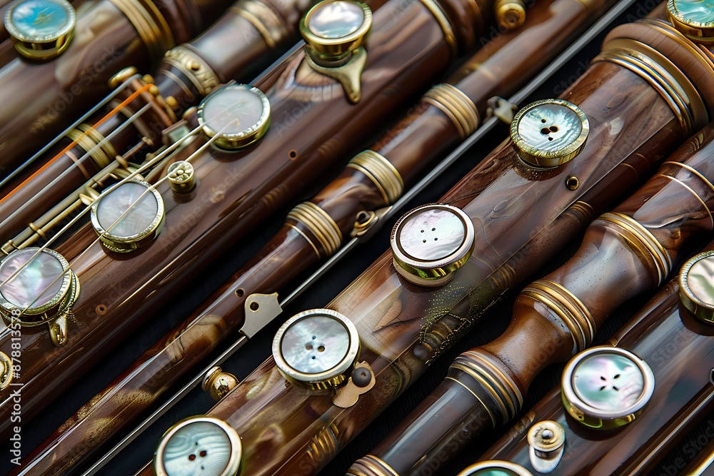 Naklejka premium A set of musical instruments, each inlaid with mother-of-pearl buttons