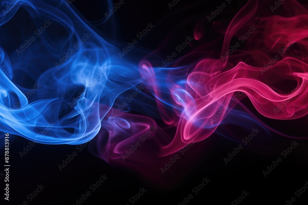 Artificial smoke in red blue light on black background in darkness Artificial smoke in red blue light on black background in darkness