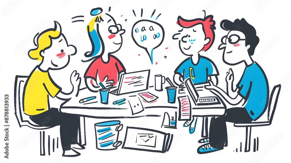 Business meeting, doodle style, discussion
