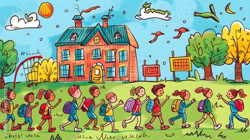 Back to school, children returning to school