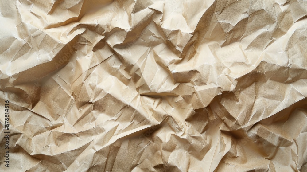 Texture of wrinkled beige paper for wallpaper or background viewed from above