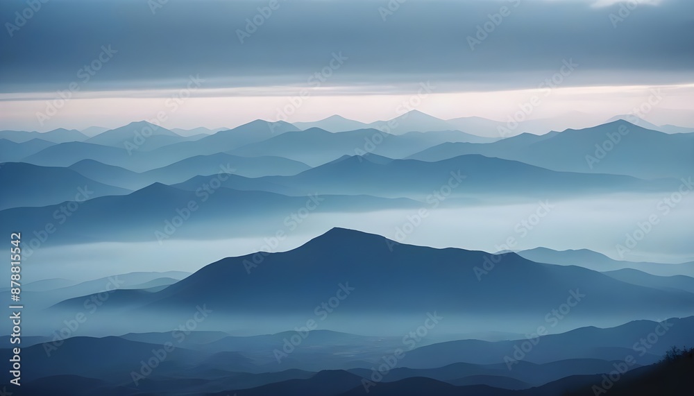 Fototapeta premium mountain layers and sunrise view in cold and foggy weather.