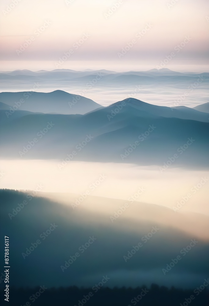 mountain layers and sunrise view in cold and foggy weather. mountain layers and sunrise view in cold and foggy weather.