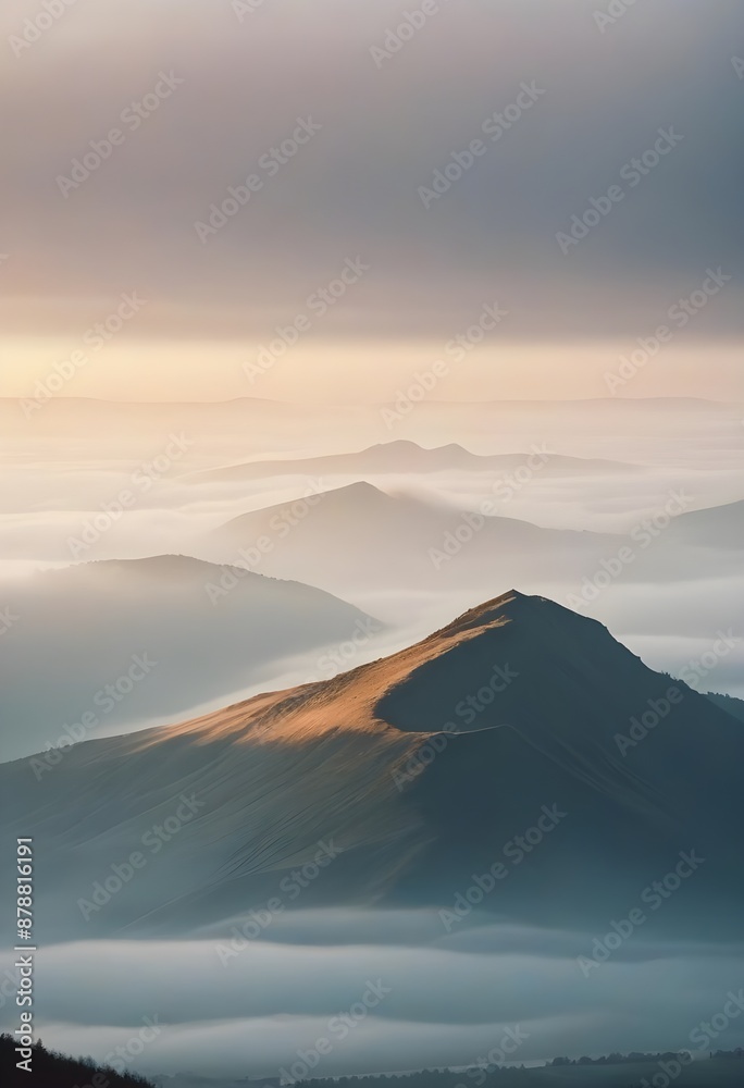 mountain layers and sunrise view in cold and foggy weather. mountain layers and sunrise view in cold and foggy weather.