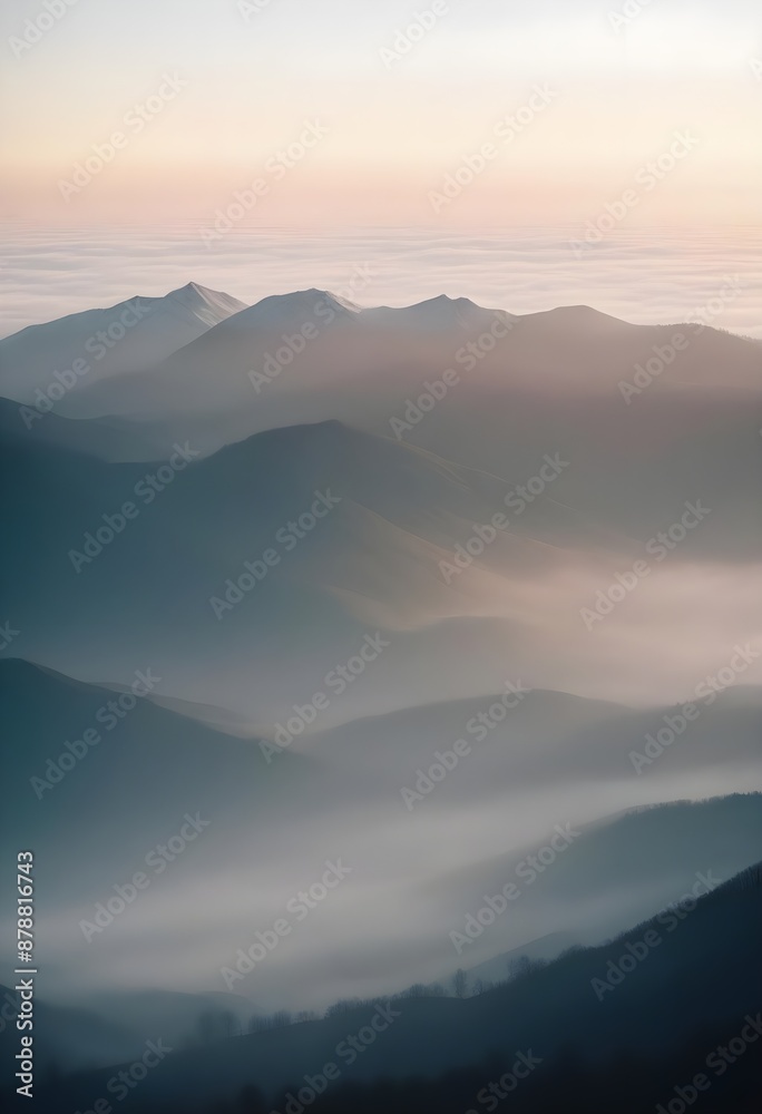 mountain layers and sunrise view in cold and foggy weather. mountain layers and sunrise view in cold and foggy weather.