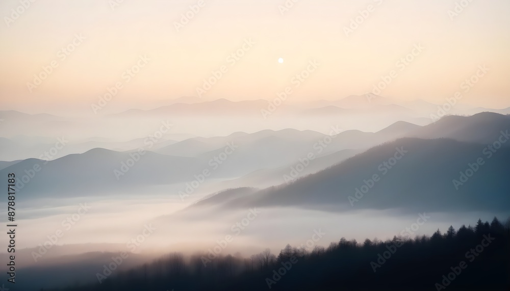 mountain layers and sunrise view in cold and foggy weather. mountain layers and sunrise view in cold and foggy weather.