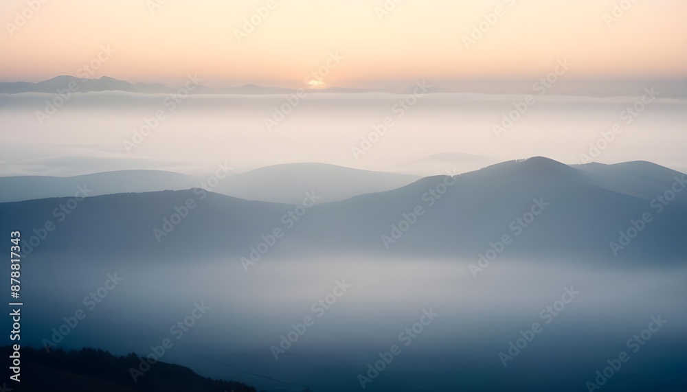 mountain layers and sunrise view in cold and foggy weather. mountain layers and sunrise view in cold and foggy weather.