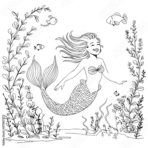  Mermaid coloring page for kids.