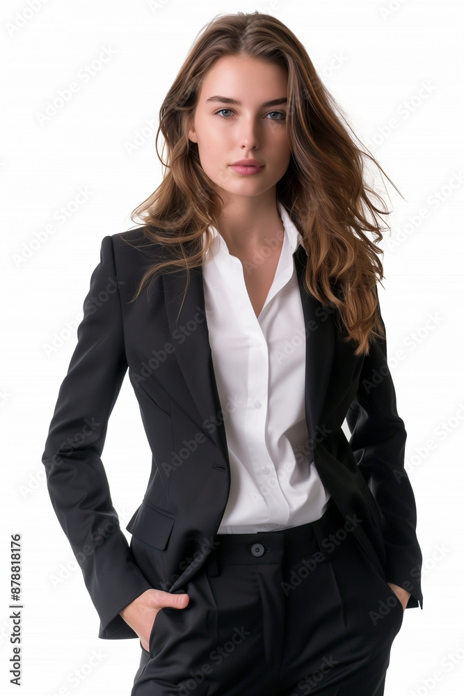 Portrait of a young stylish businesswoman in a suit isolated on white background. High quality photo Portrait of a young stylish businesswoman in a suit isolated on white background. High quality photo