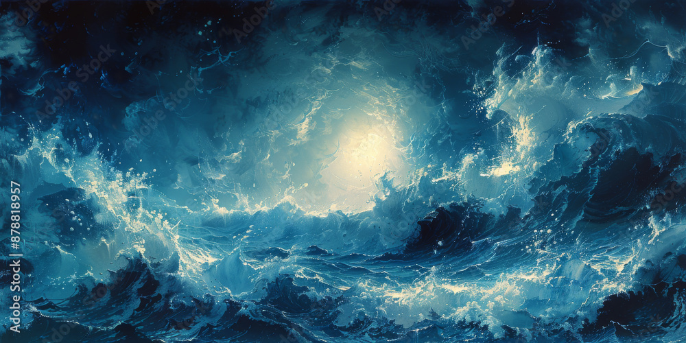 Fototapeta premium 青い海と白い砂浜の水彩画