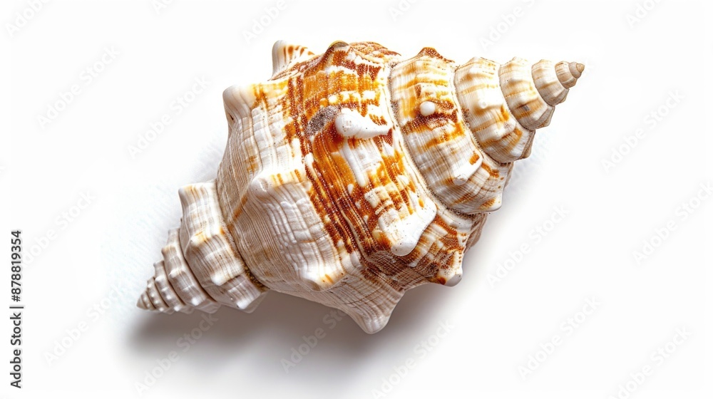 A single shell photographed up close on a white background A single shell photographed up close on a white background