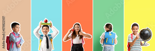 Set of little students on c...