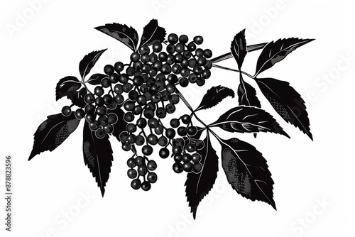 Elderberry outline symbolizing immune support in a sleek monochrome composition photo