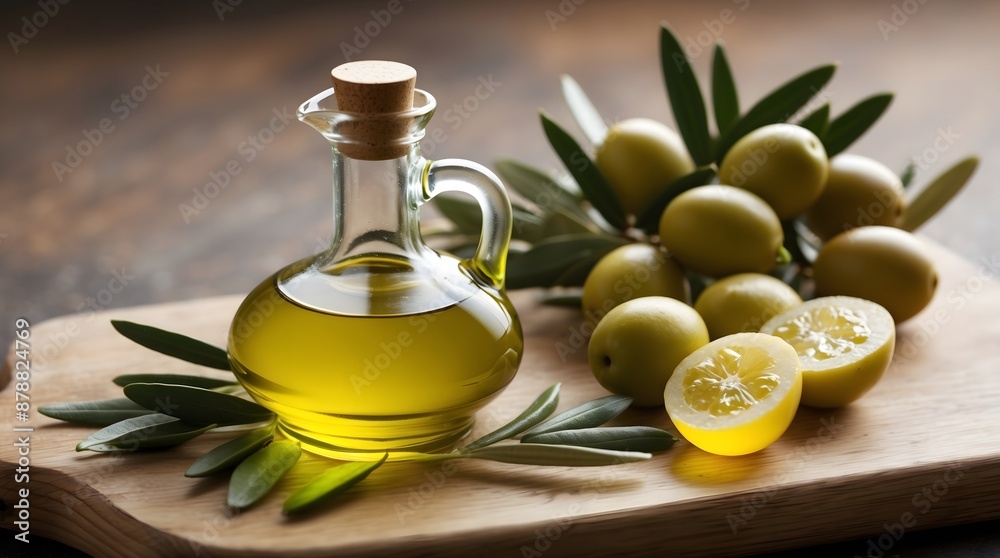 Concept photo of olives and olive oil with space for text Concept photo of olives and olive oil with space for text