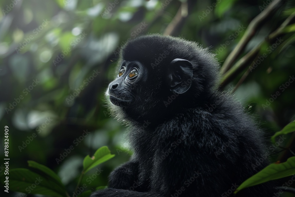 Fototapeta premium Agile Gibbon, Macro,Left side view