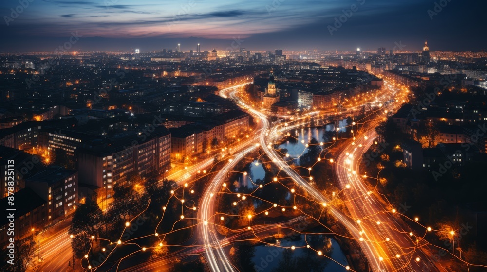 Exploring wireless network technologies against a backdrop of a modern cityscape at night Exploring wireless network technologies against a backdrop of a modern cityscape at night