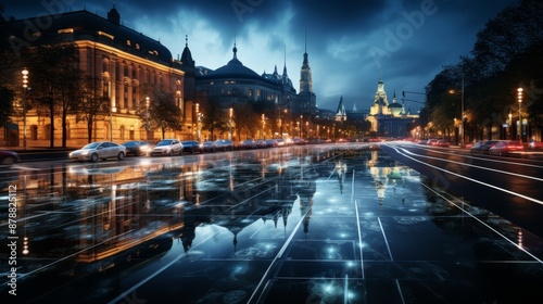 Exploring wireless network technologies amid the stunning cityscape under the night sky