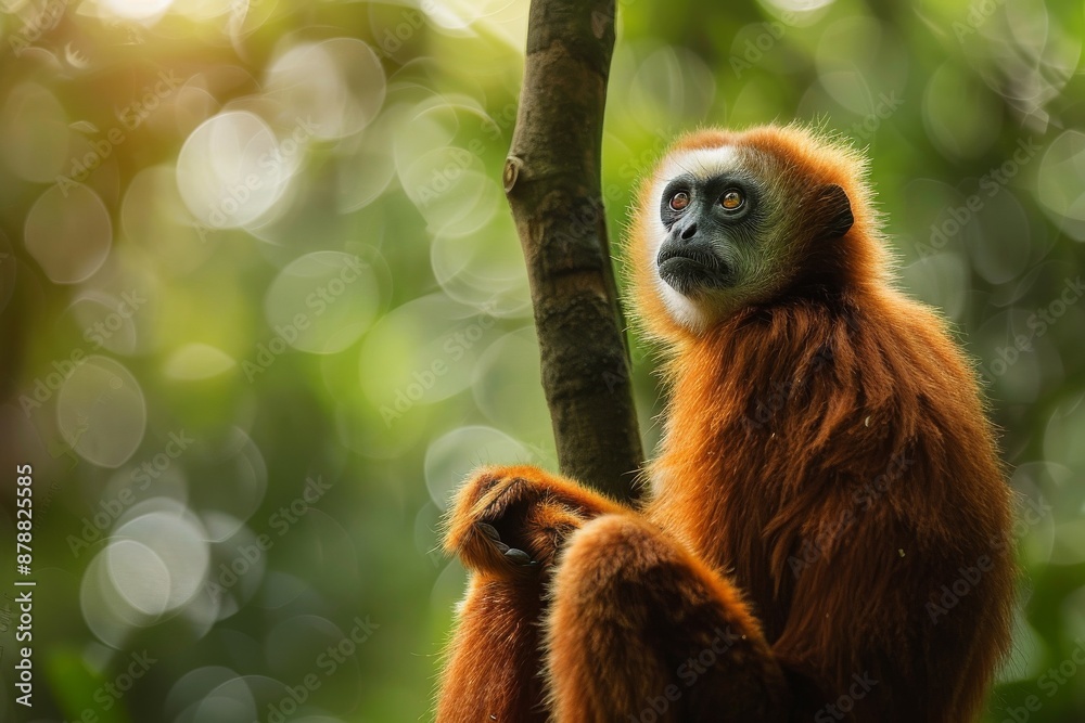 Fototapeta premium Full body view of Kloss's Gibbon in natural habitat, full body shot, full body View