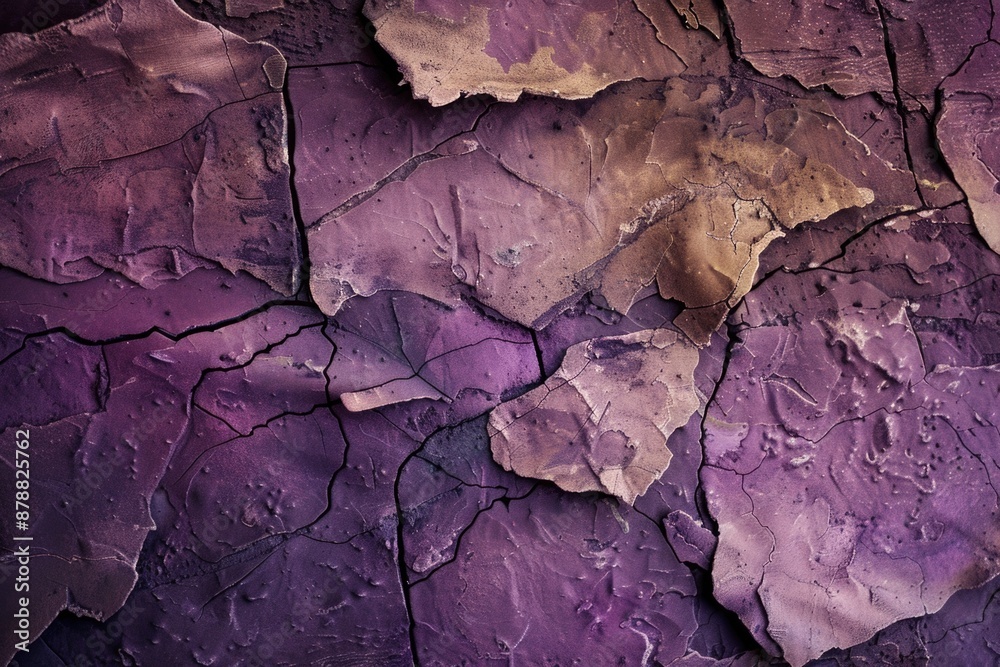 Naklejka premium Textured background of rough uneven surface of brown and purple stone wall with cracks