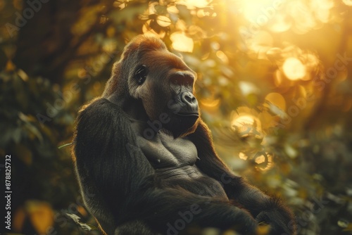 Full body view of Mountain Gorilla in natural habitat, full body shot, full body View © Tebha Workspace