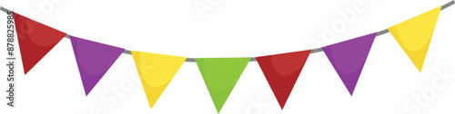 Colorful triangle flags are hanging on string decoration for celebration