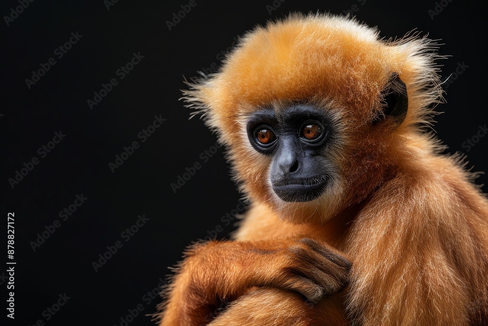 Mystic portrait of Pileated Gibbon, full body view, isolated on black background Mystic portrait of Pileated Gibbon, full body view, isolated on black background