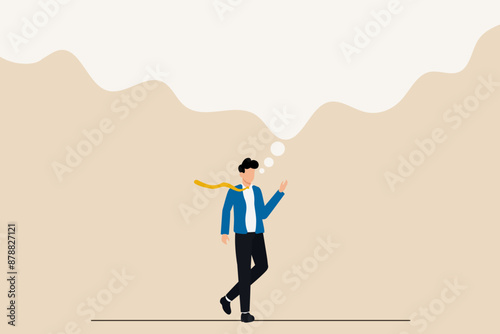 Think big, ambition to success, dream big to change the world or contemplation to get solution to solve big problem, imagination or creativity concept, smart businessman thinking with big bubble