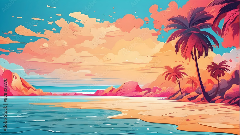 Fototapeta premium Tropical beach landscape with palm trees