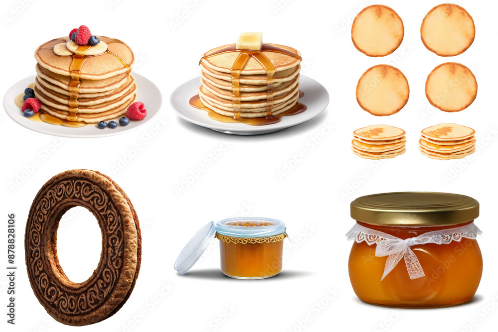 A series of a variety of pancakes and other food items, PNG with transparent background, AI A series of a variety of pancakes and other food items, PNG with transparent background, AI
