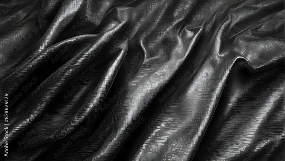 Textured black satin fabric with elegant folds Textured black satin fabric with elegant folds