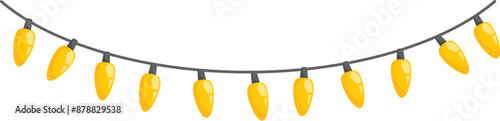 String of bright yellow lights is hanging on a black wire, creating a festive atmosphere