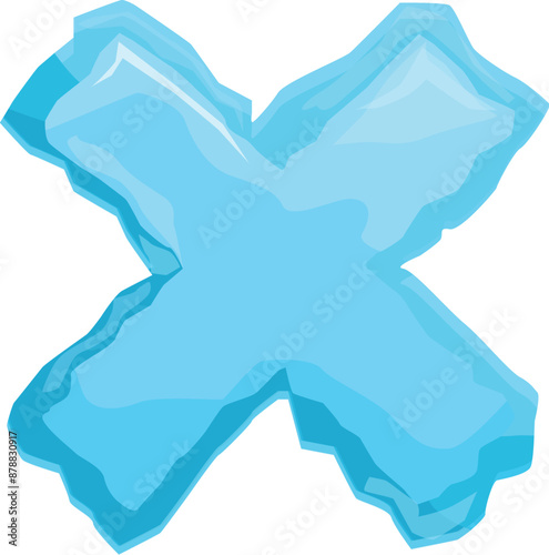 Blue ice font forming a cross sign, representing disapproval, negation or cancellation concept