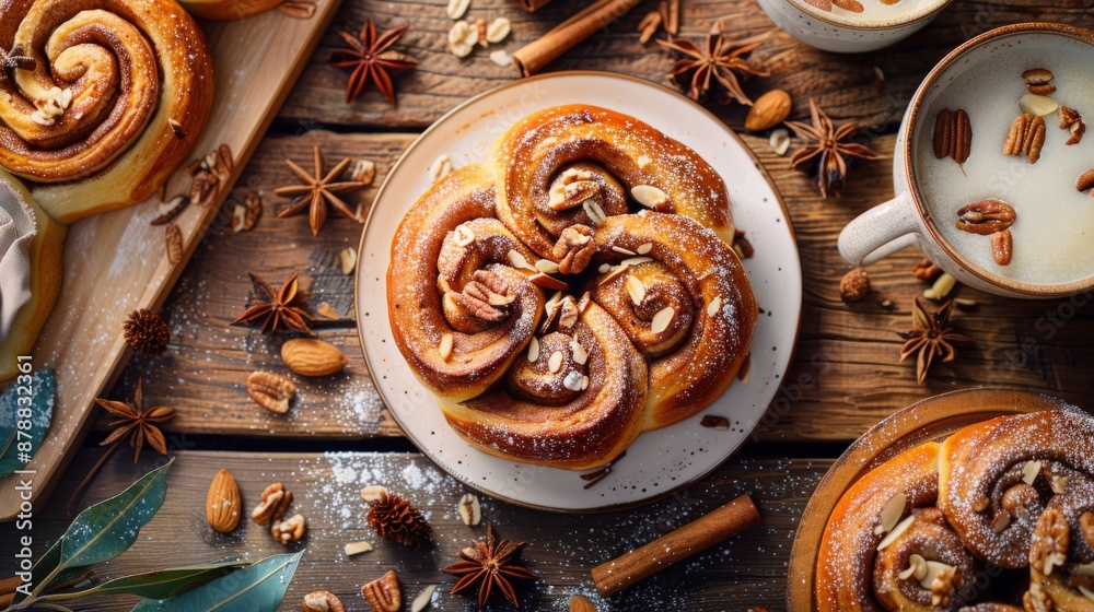 Freshly Baked Cinnamon Rolls with Almond Topping Freshly Baked Cinnamon Rolls with Almond Topping