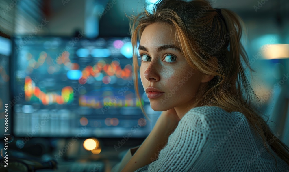 Businesswoman Analyzing Financial Data on Computer Businesswoman Analyzing Financial Data on Computer