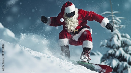 Santa Claus snowboarding in the mountains © Petrova-Apostolova