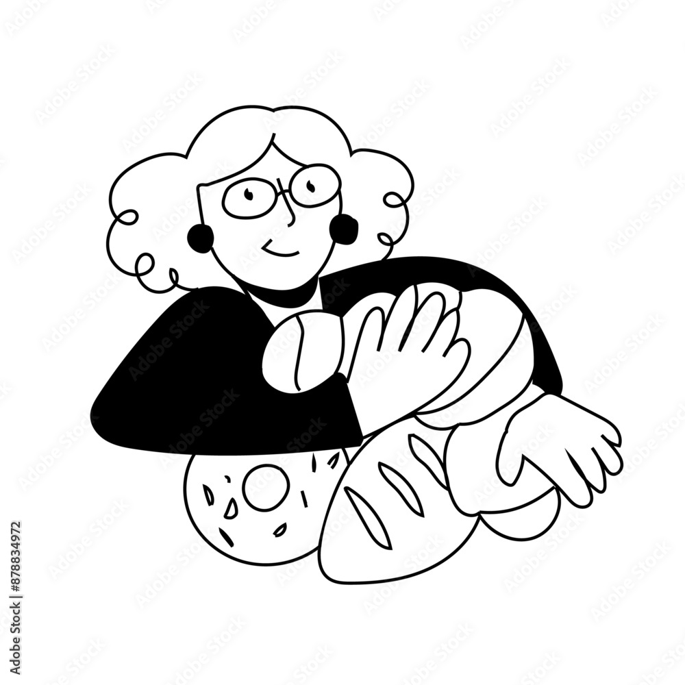 Vovó Segurando Pães Ilustração Sticker