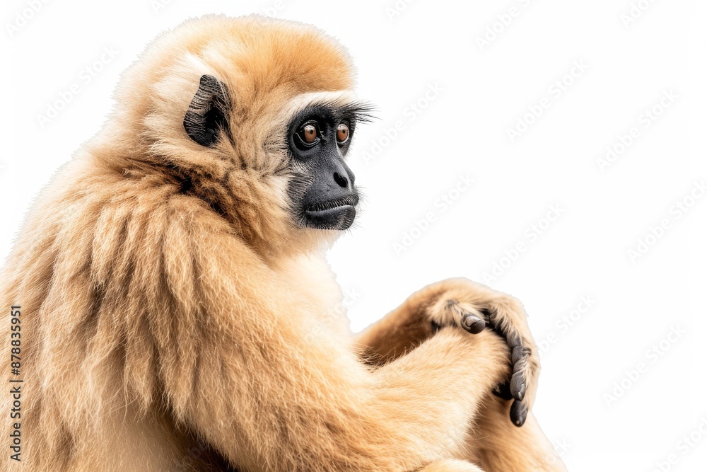 Fototapeta premium the beside view of a Agile Gibbon, left side view, isolated on white background